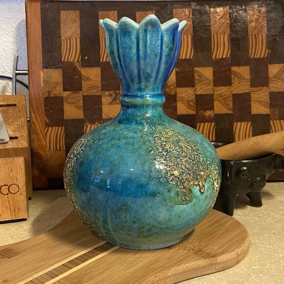 vintage haegar tulip top vase blue mottled 4040 signed usa decor collectors - Picture 1 of 8